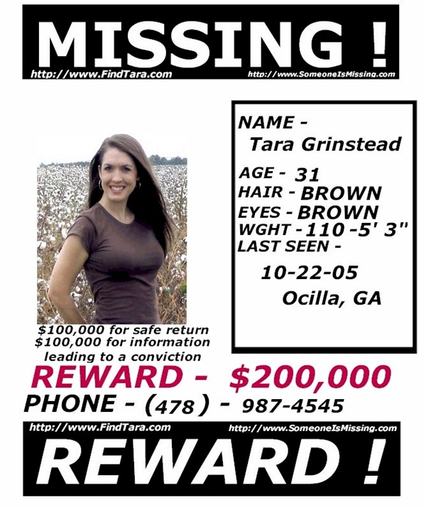 Tara Faye Grinstead Missing - Reward Poster